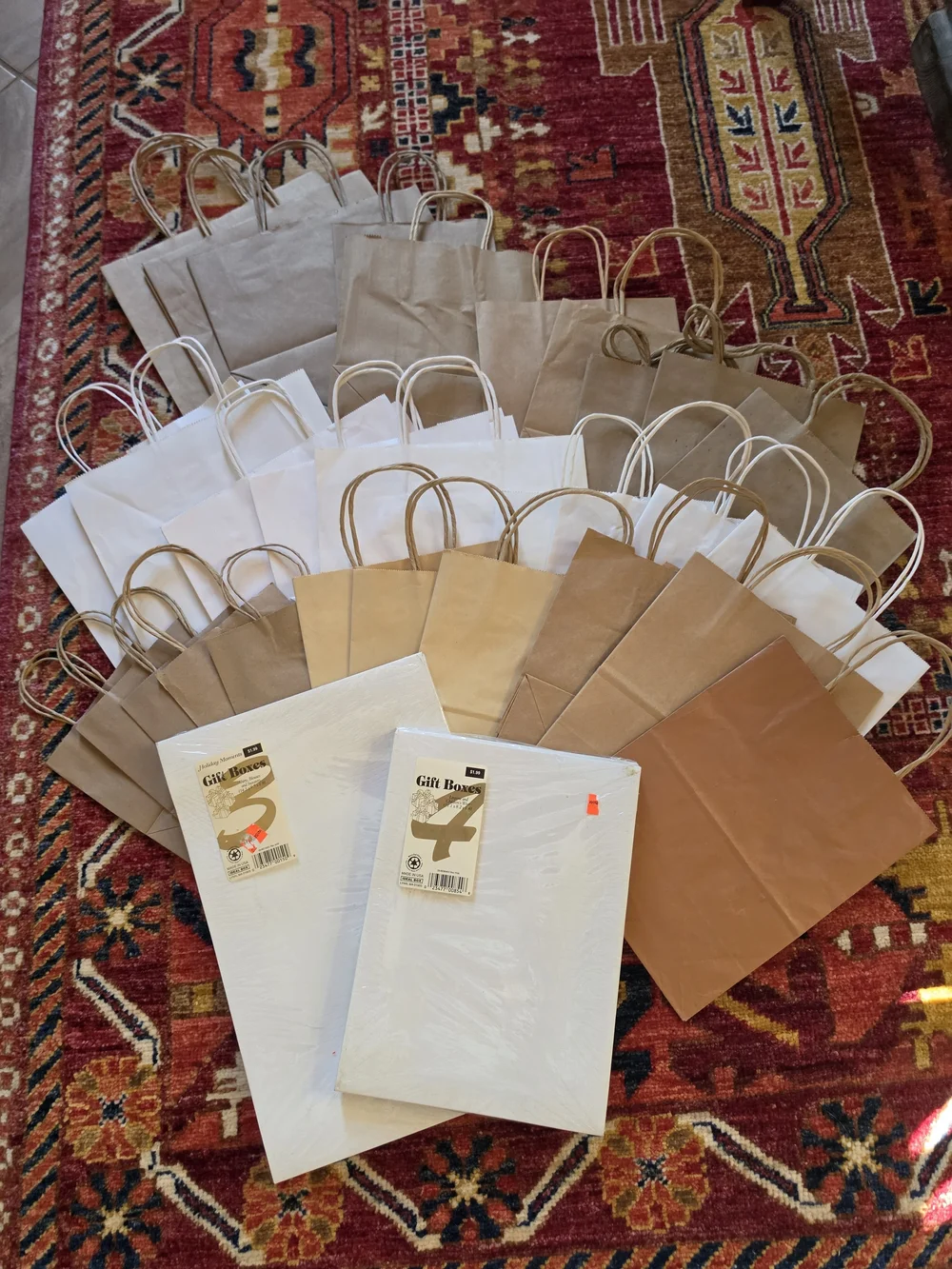 Assorted White, Kraft & Brown Paper Gift Bags & Boxes - Multipack - Set of 37